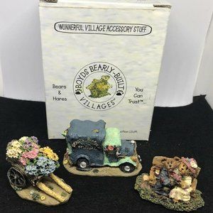 Boyds Bears Town Village Set 2000 Posey Pusher , Stewart Martha & Bloom'n Idiots